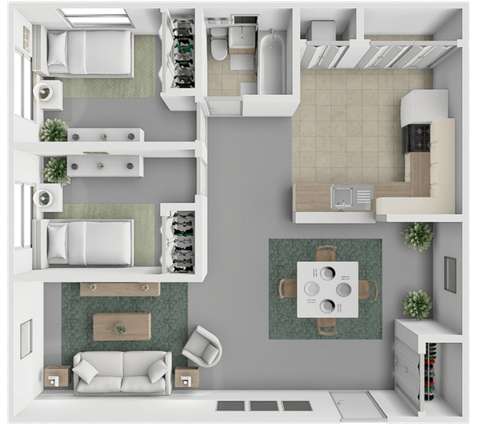 Floor plan for 2 beds, 1 bath, 900 sqft
